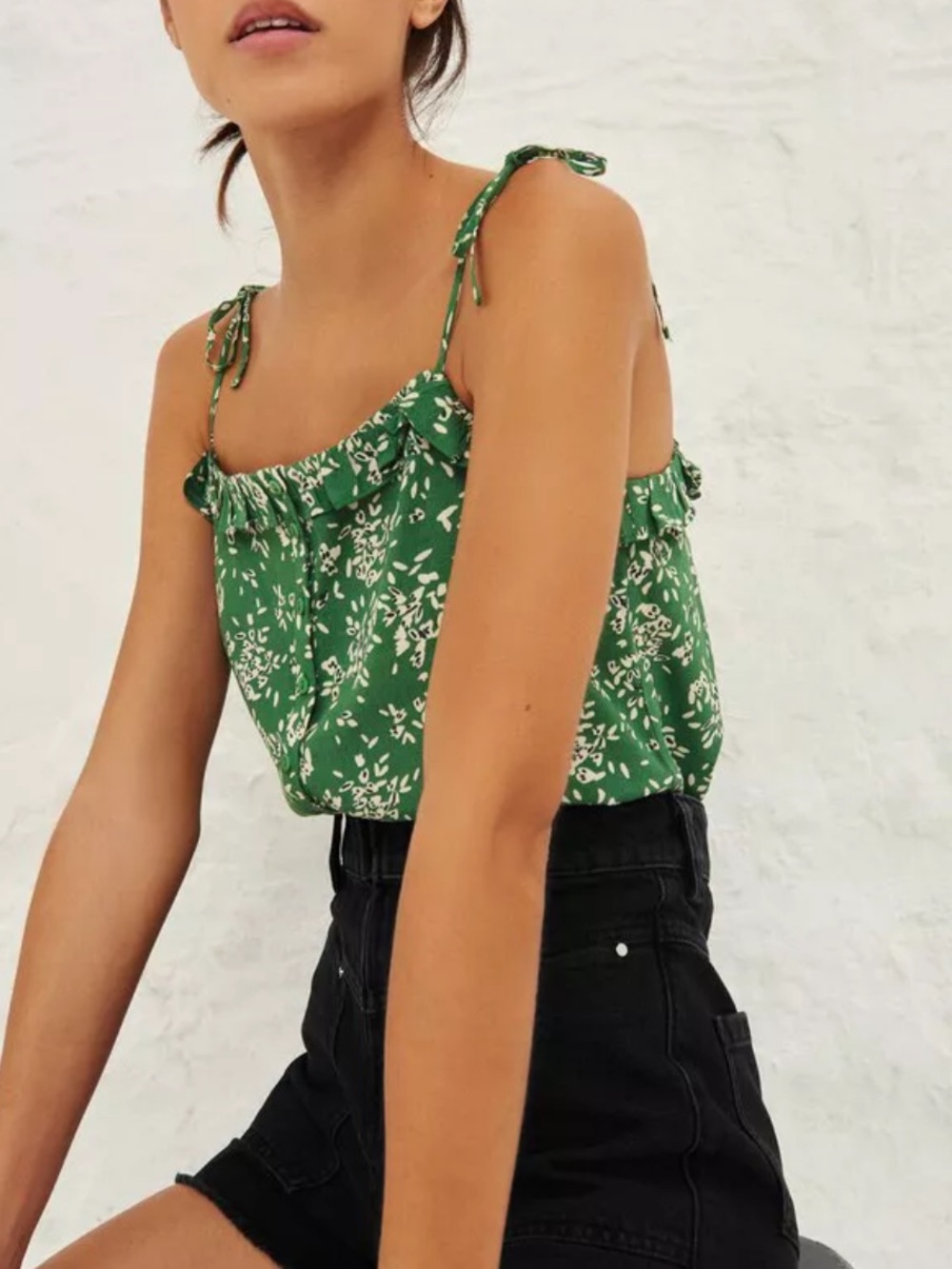 ba&sh Green Floral Tie-Strap Camisole